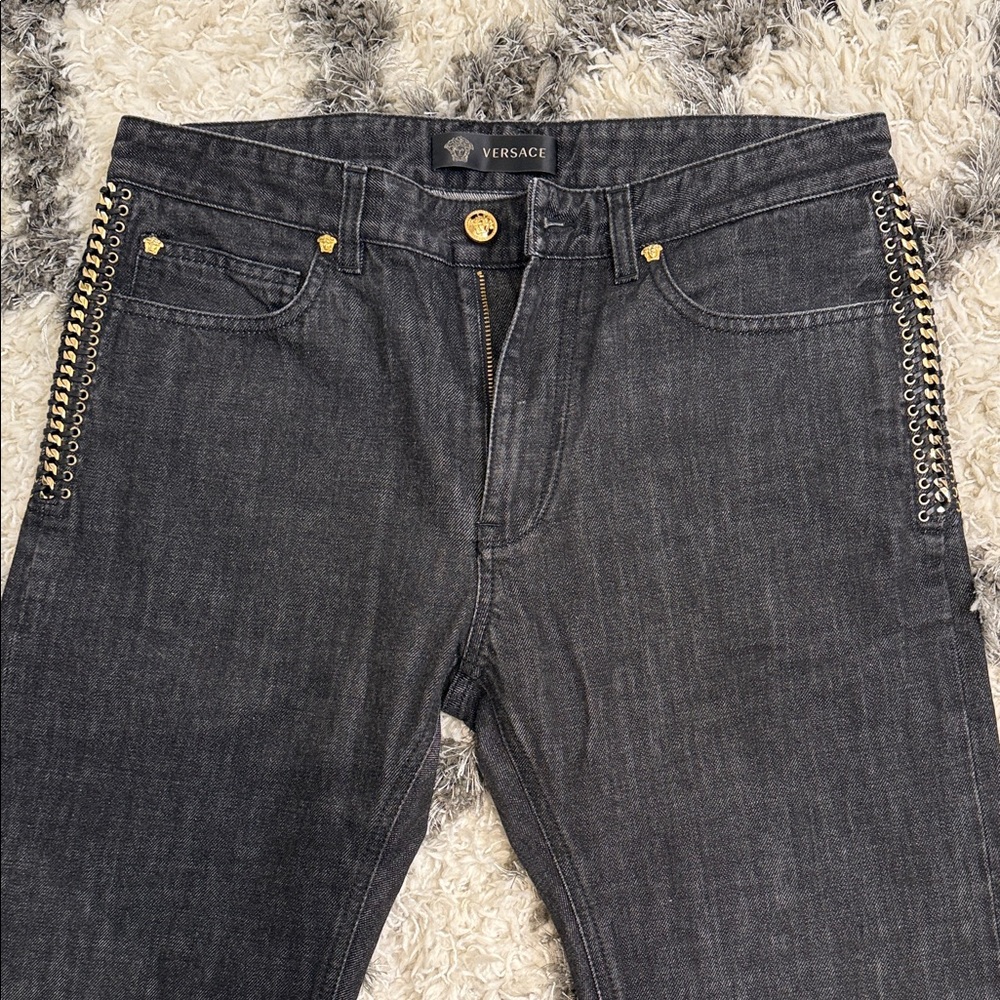 Authentic Versace Charcoal Jeans with Gold Detailing